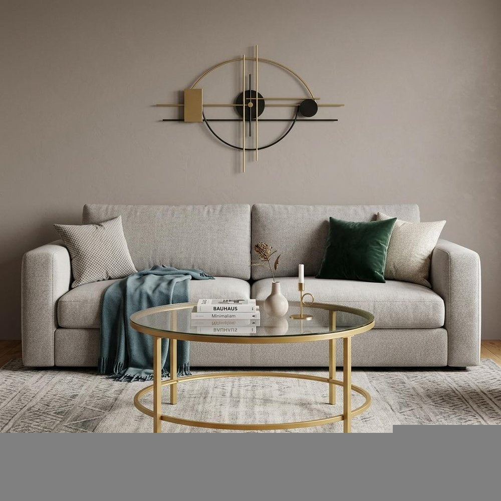 36" Gold And Clear Glass Round Coffee Table HomeRoots