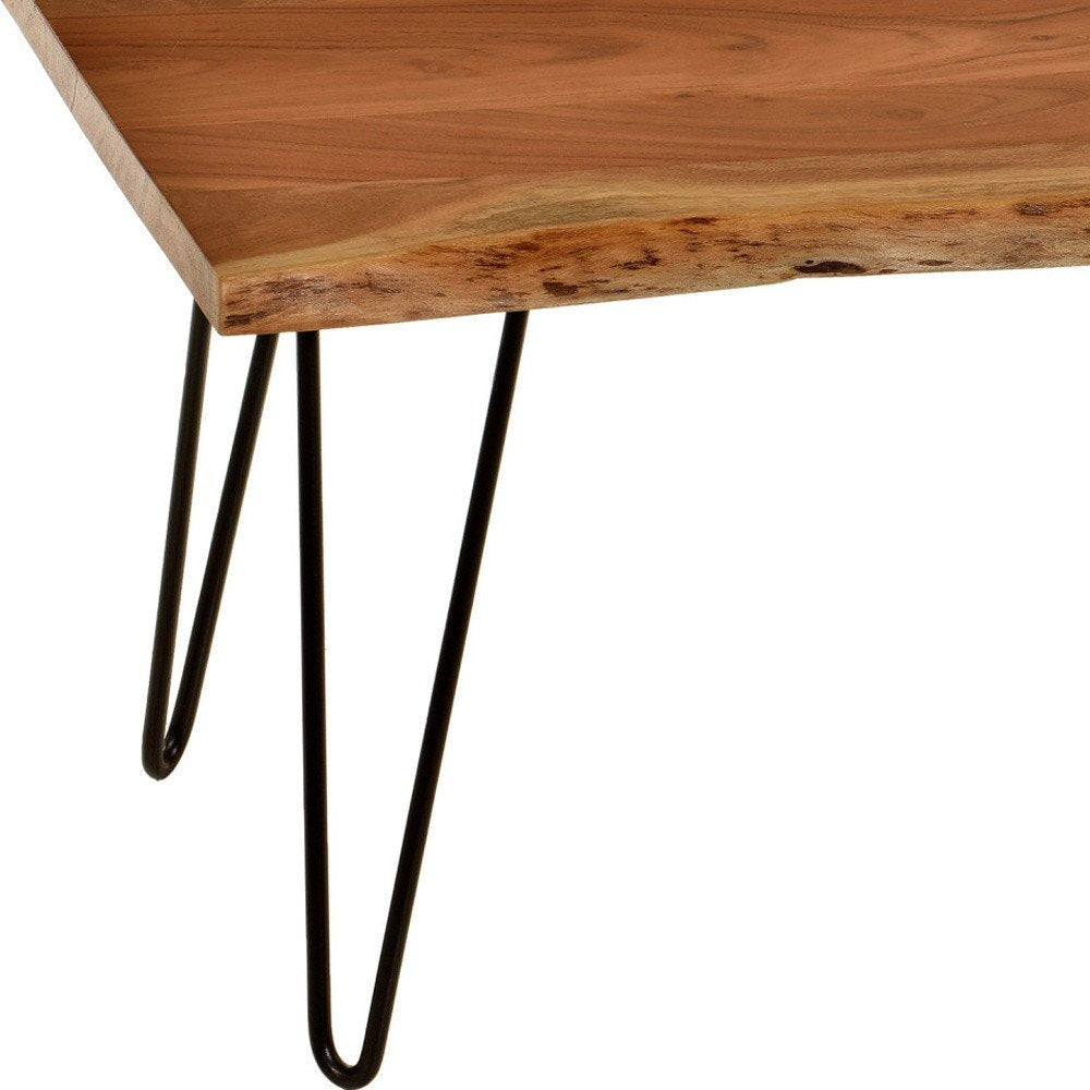 42" Natural And Black Solid Wood And Iron Coffee Table HomeRoots