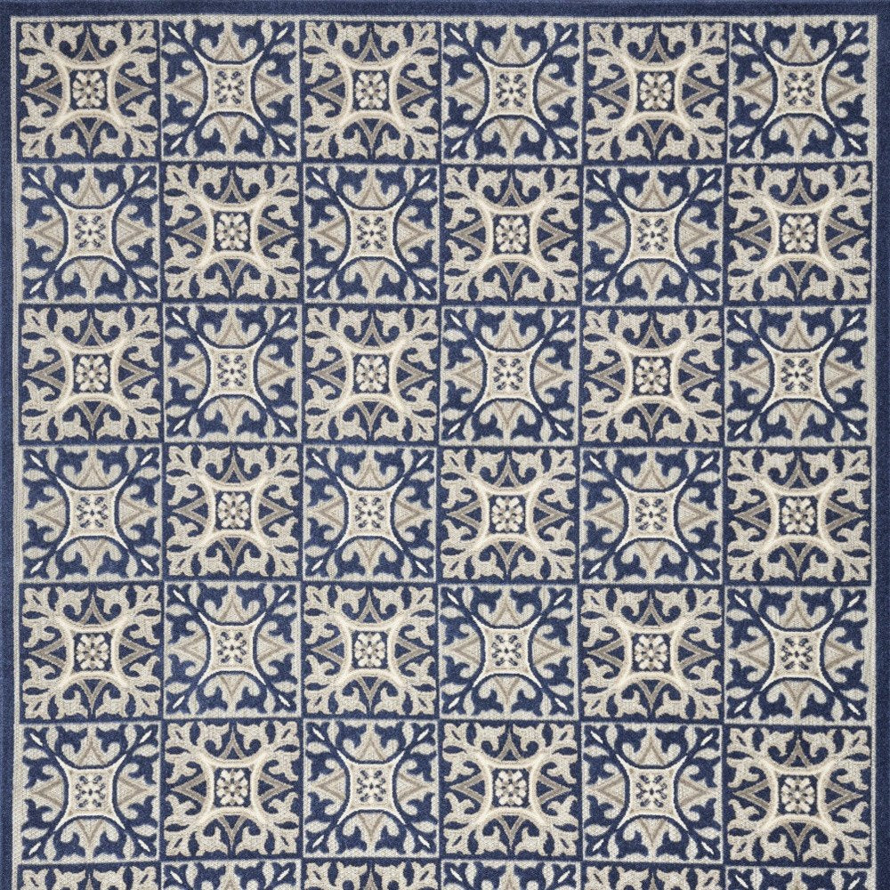 8' X 11' Blue Geometric Non Skid Indoor Outdoor Area Rug HomeRoots