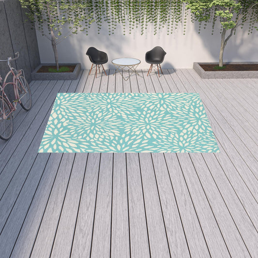 9' X 13' Blue and Ivory Floral Stain Resistant Indoor Outdoor Area Rug - 0" (L) x 155" (W) x 101" (H) FurniFindUSA