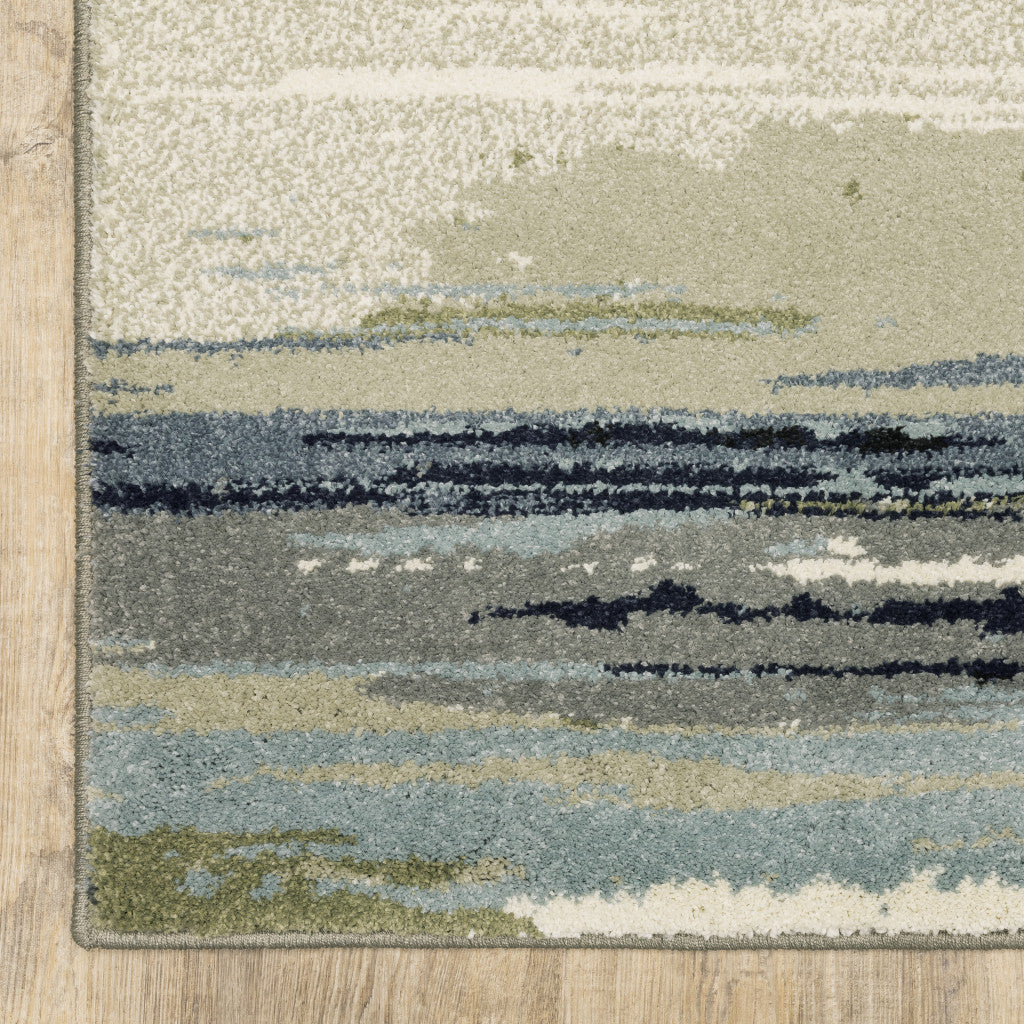 10' X 13' Blue Green Grey Light Blue And Beige Abstract Power Loom Stain Resistant Area Rug - 24.0" (L) x 120.0" (W) x 0.35" (H) FurniFindUSA