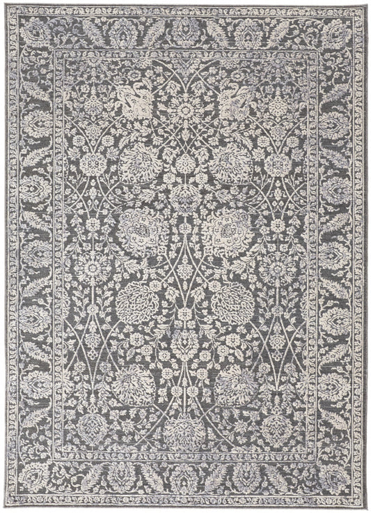 9' X 13' Taupe and Ivory Floral Power Loom Area Rug FurniFindUSA