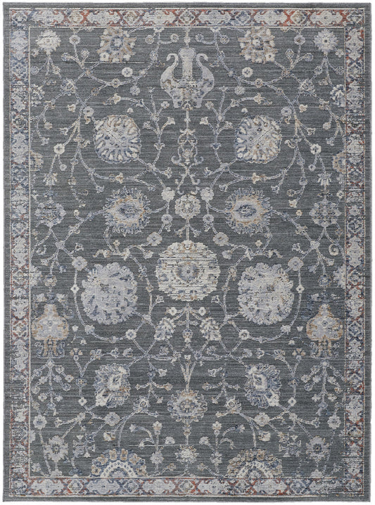 9' X 13' Gray and Ivory Floral Power Loom Area Rug FurniFindUSA