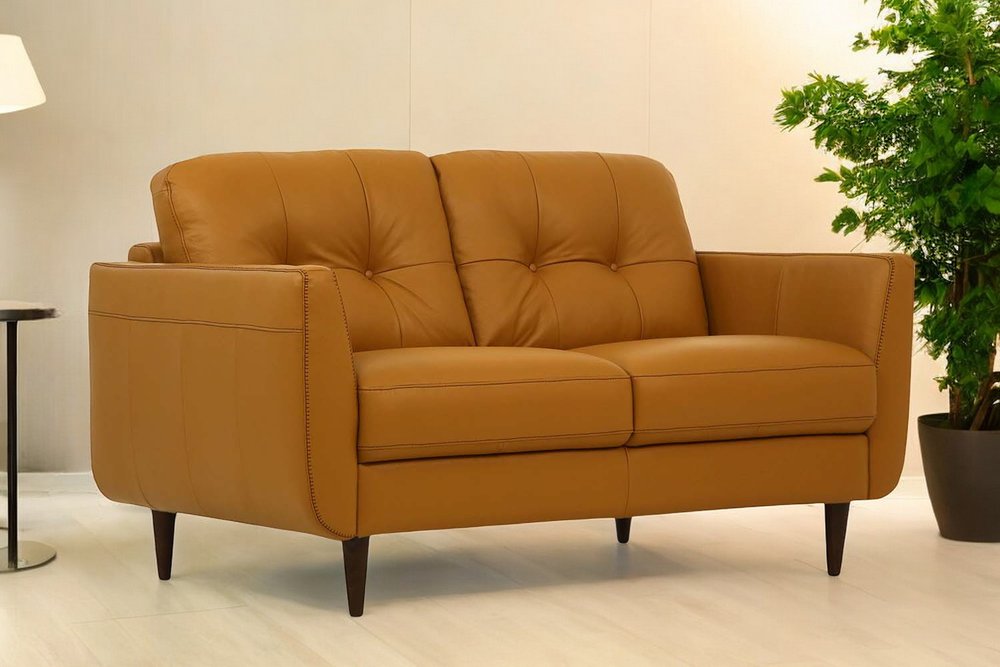 59" Camel And Brown Leather Loveseat HomeRoots
