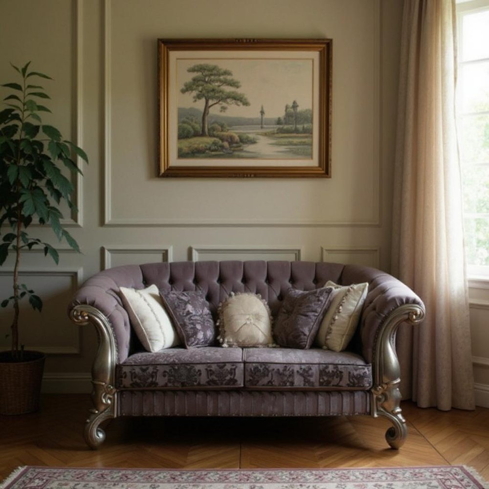 76" Purple And Platinum Velvet Loveseat and Toss Pillows HomeRoots