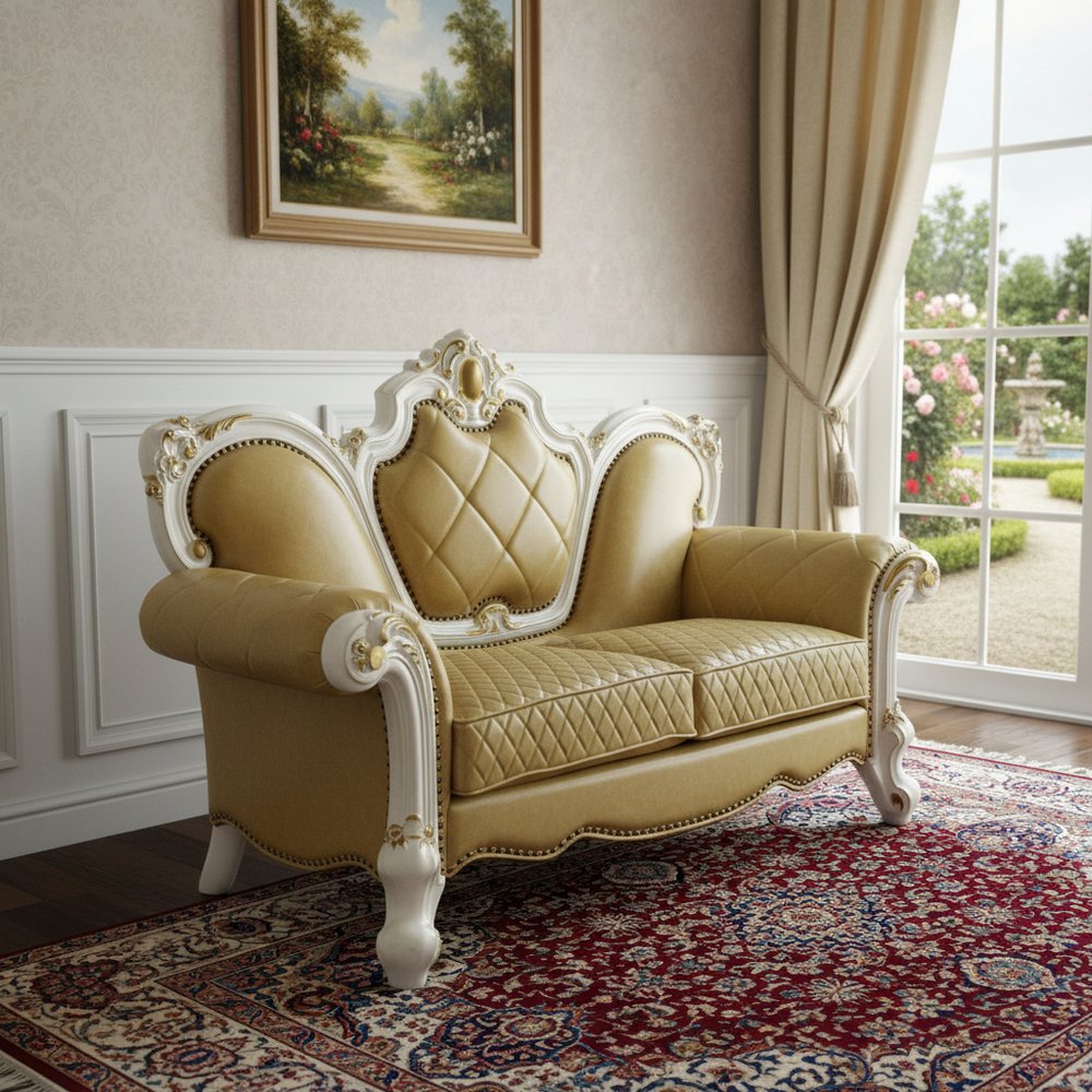 70" Golden Yellow And Pearl Faux Leather Loveseat and Toss Pillows HomeRoots