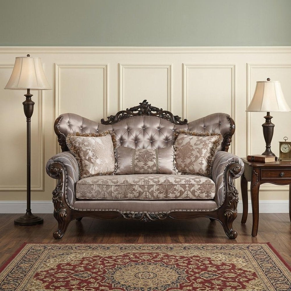 70" Pink And Brown Loveseat and Toss Pillows HomeRoots