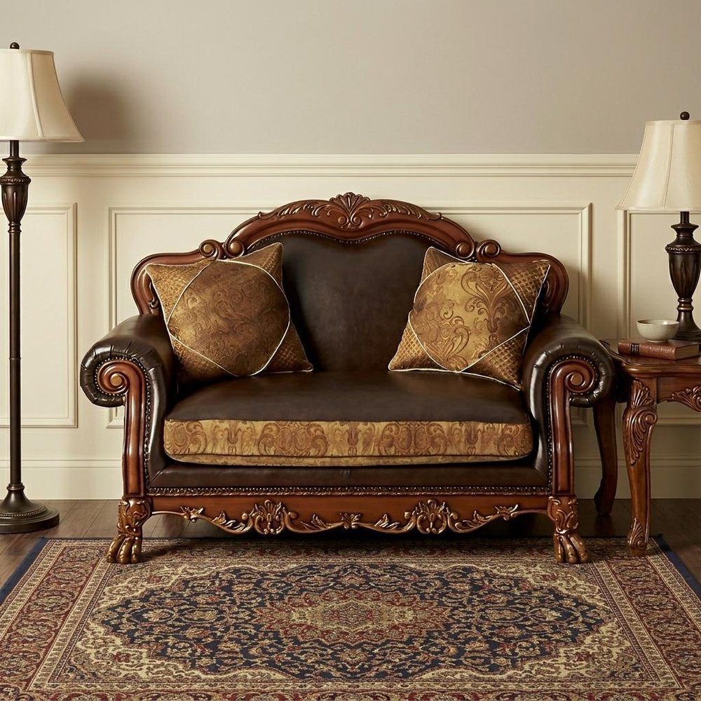 67" Brown And Redwood Faux Leather Loveseat and Toss Pillows HomeRoots