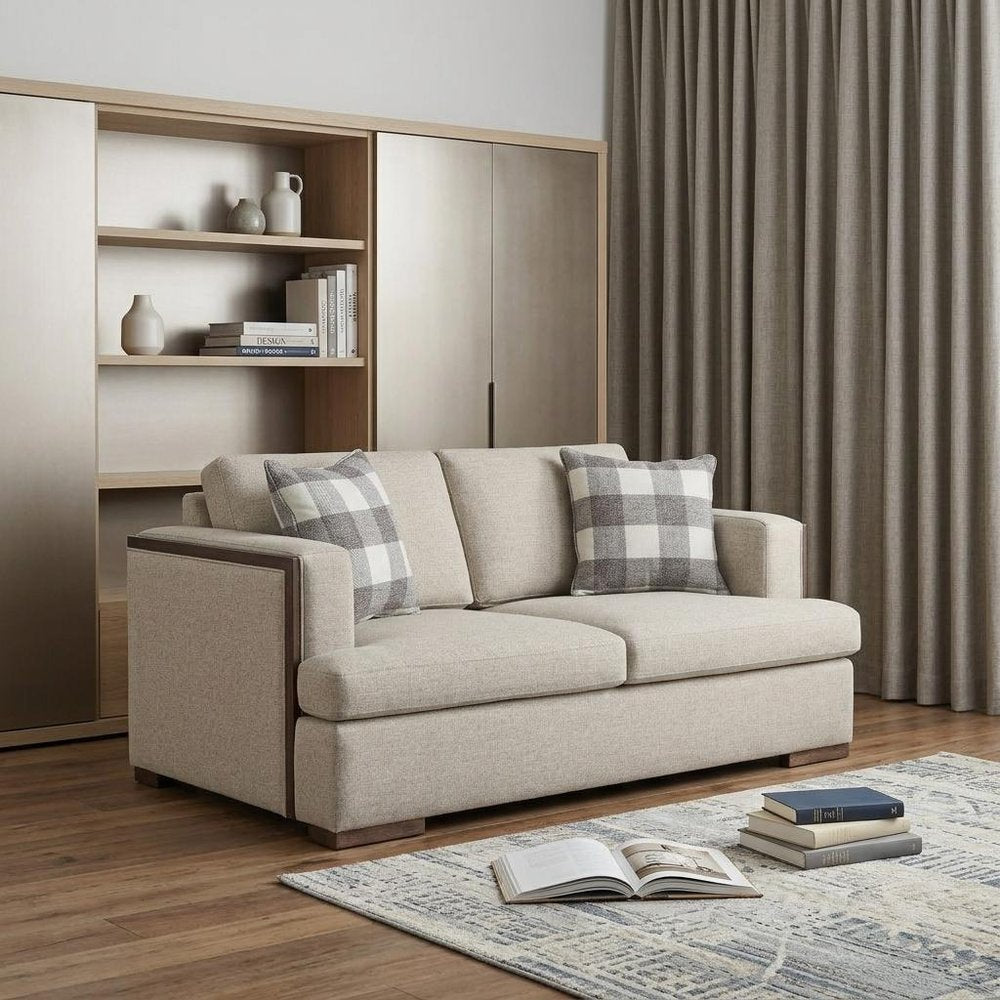 72" Beige And Brown Linen Loveseat HomeRoots