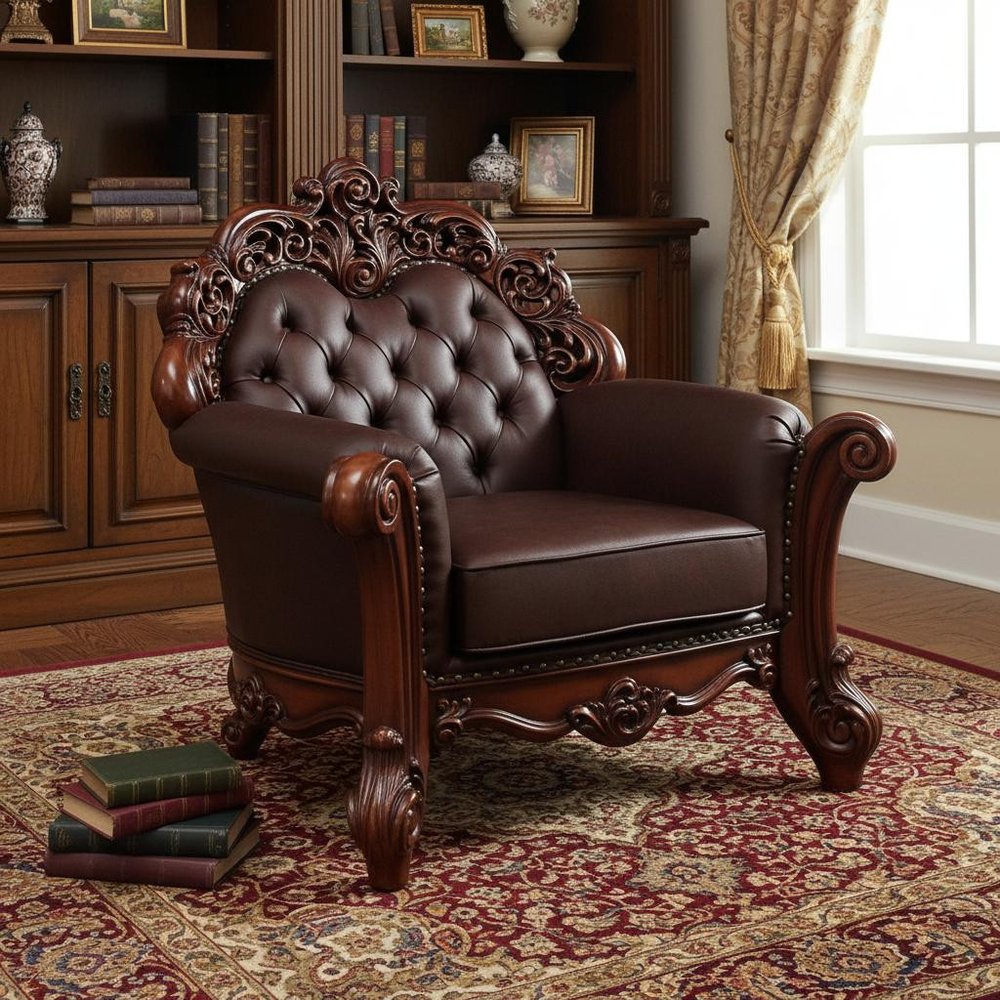 48" Dark Brown Faux Leather Tufted Chesterfield Chair And Toss Pillow HomeRoots