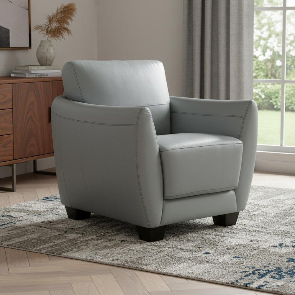 33" Gray and Black Genuine Leather Arm Chair HomeRoots
