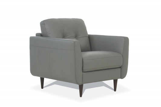 35" Gray and Black Genuine Leather Tufted Arm Chair