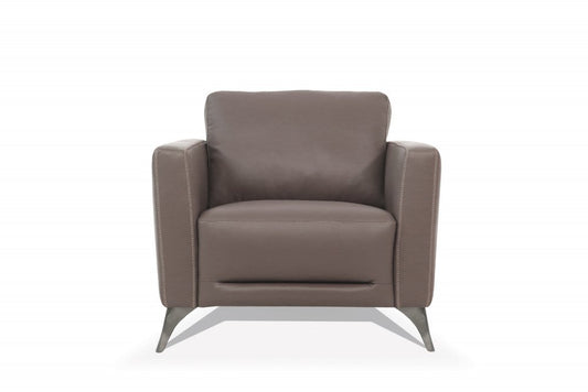 35" Taupe and Black Genuine Leather Arm Chair