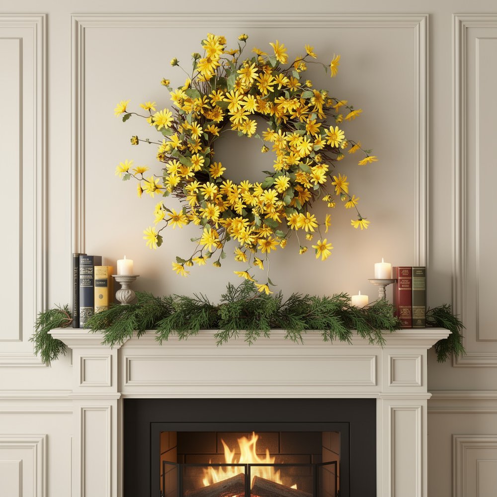 23" Green And Yellow Spring Daisy Artificial Wreath HomeRoots