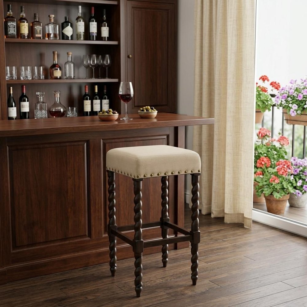 30" Cream And Espresso Solid Wood Backless Bar Height Bar Chair HomeRoots