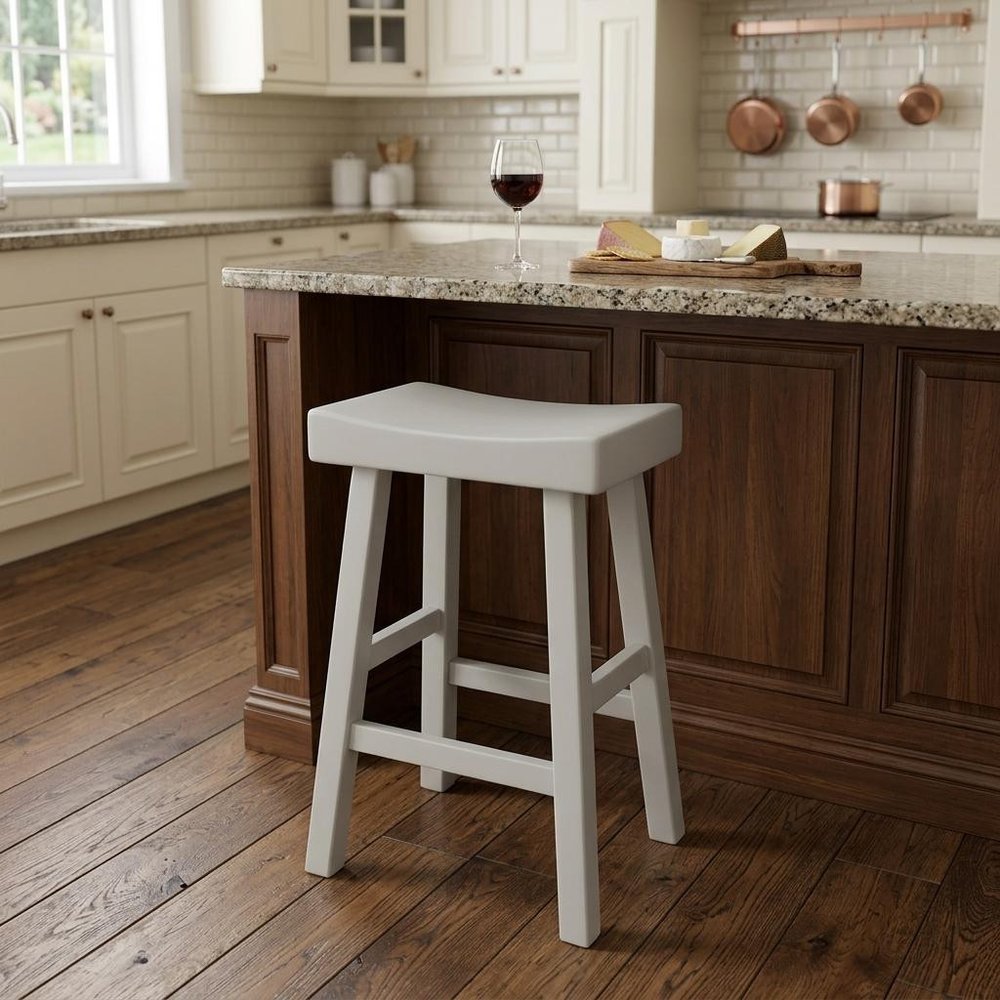25" Antiqued White Solid Wood Backless Counter Height Bar Chair HomeRoots