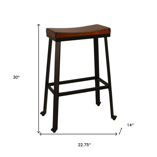 30" Chestnut And Black Solid Wood And Steel Backless Bar Height Bar Chair HomeRoots