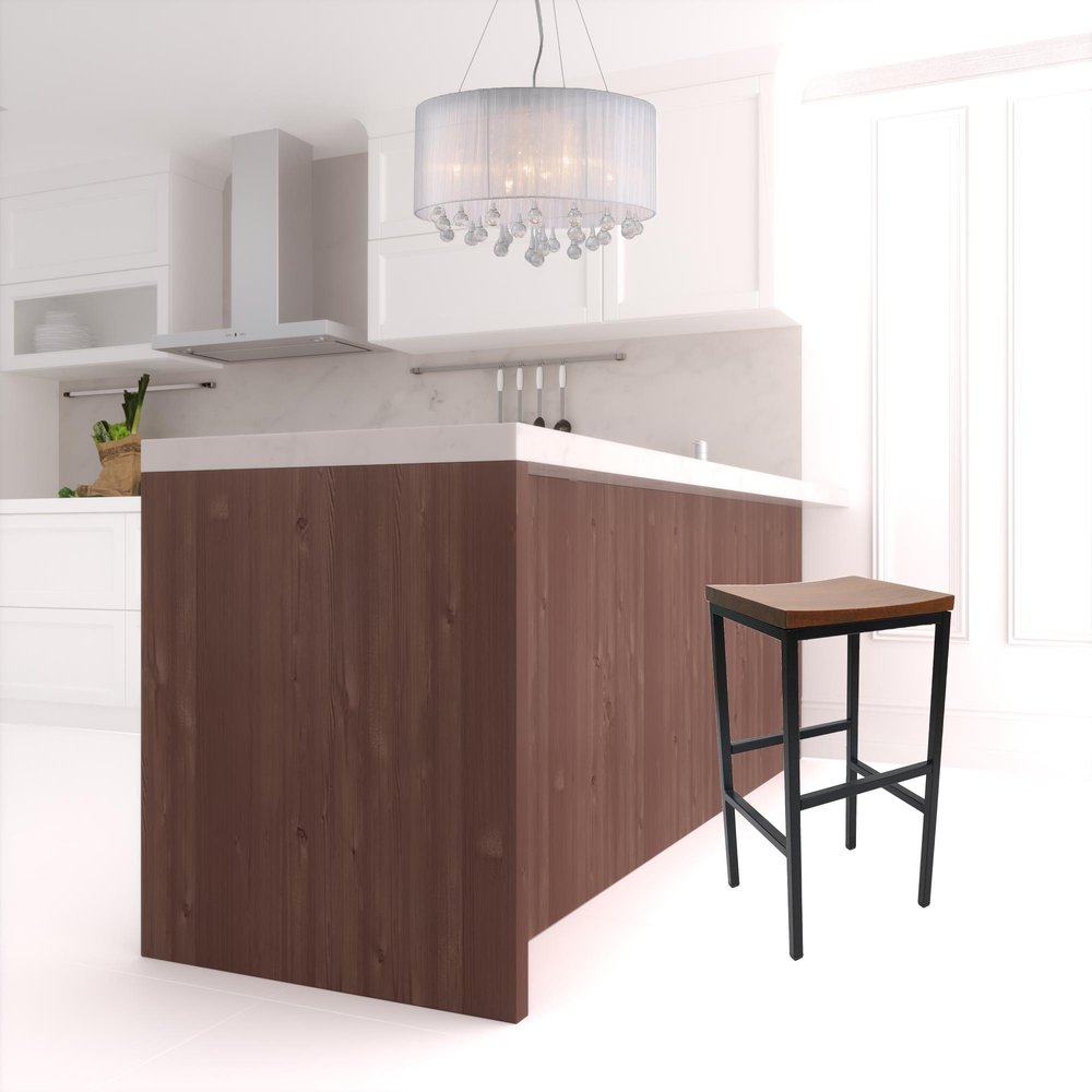 30" Chestnut And Black Steel Swivel Backless Bar Height Bar Chair HomeRoots