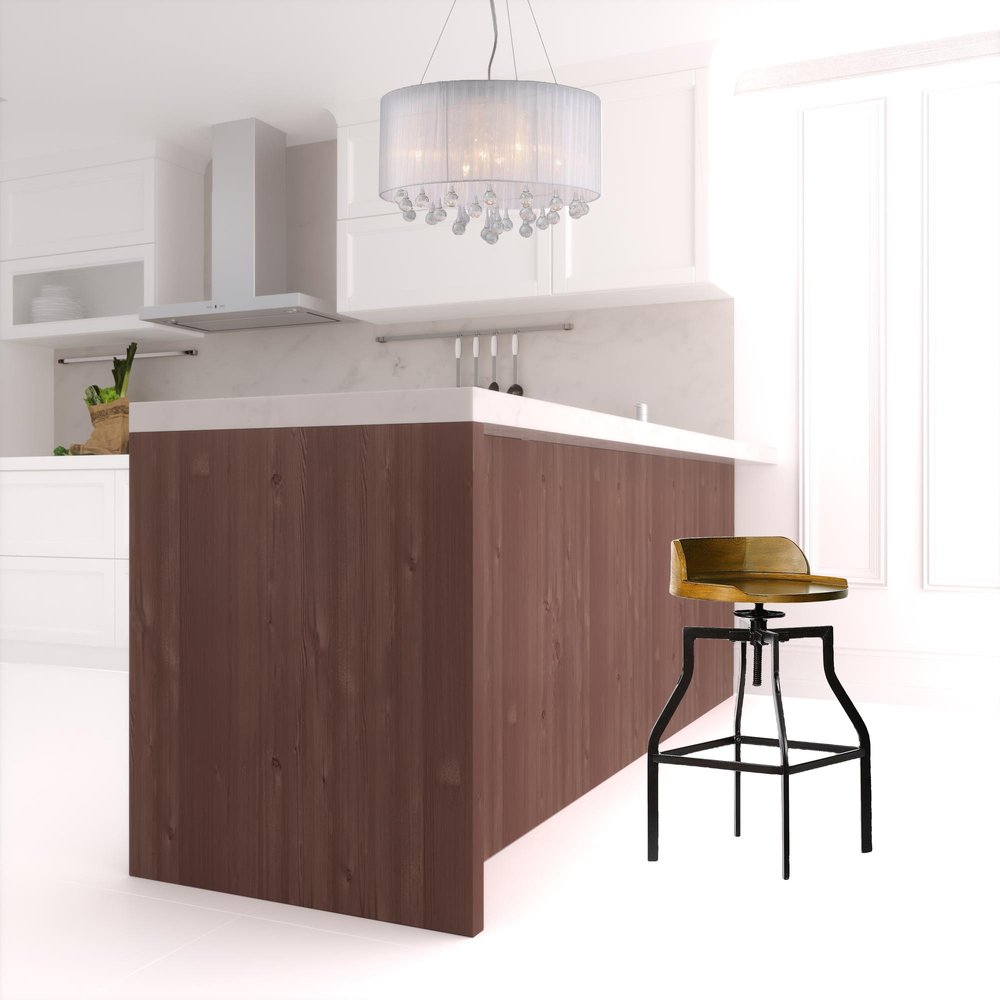 26" Chestnut And Black Steel Swivel Backless Adjustable Height Bar Chair HomeRoots