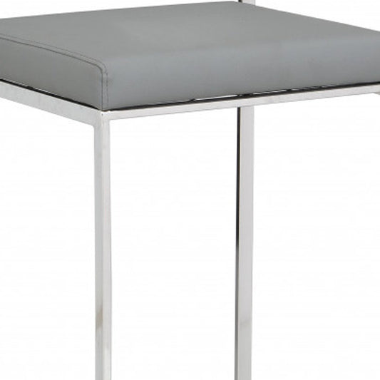 35" Gray And Silver Faux Leather And Faux Leather And Steel Low Back Bar Height Bar Chair HomeRoots