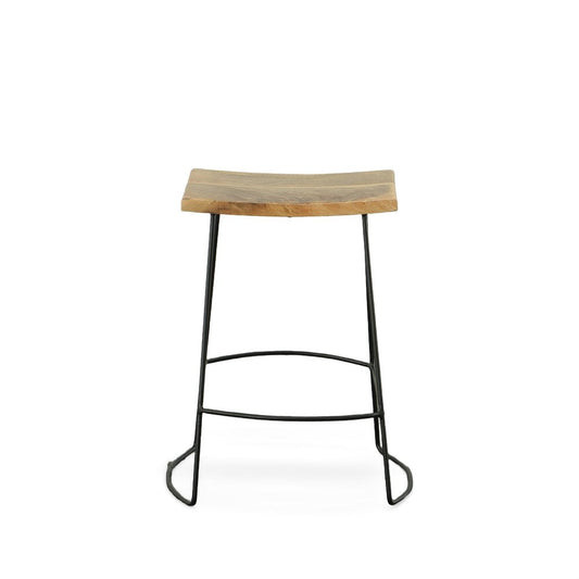 Set of Two 25" Natural And Black Solid Wood And Steel Backless Counter Height Bar Chairs HomeRoots