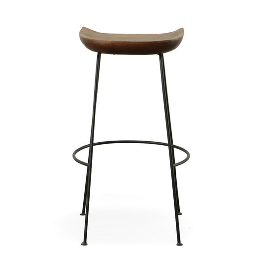 Set of Two 31" Chestnut And Black Solid Wood And Steel Backless Bar Height Bar Chairs HomeRoots