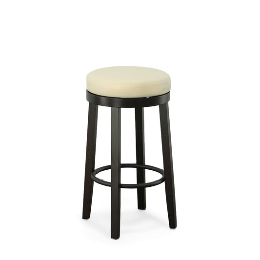 Set of Two 30" Cream And Espresso Faux Leather And Faux Leather And Solid Wood Backless Bar Height Swivel Bar Chairs HomeRoots