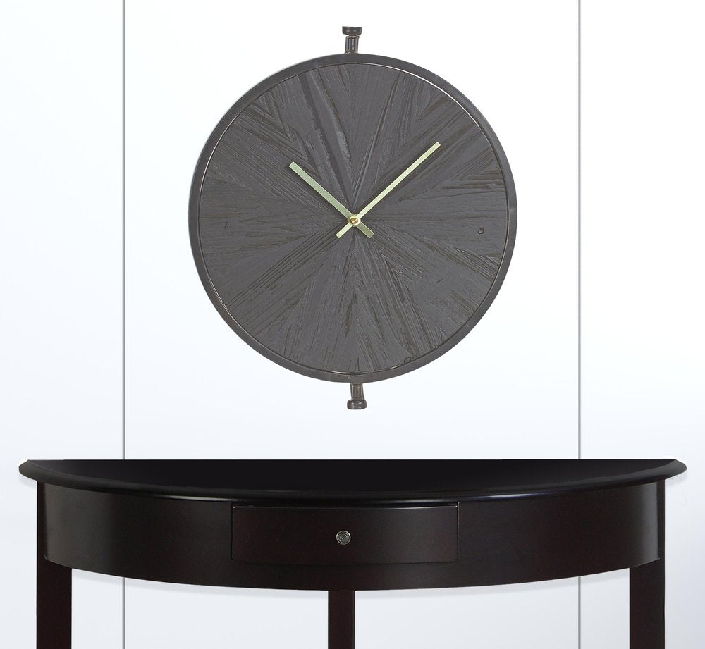 18" Circle Black Wood and Solid Wood Analog Wall Clock HomeRoots