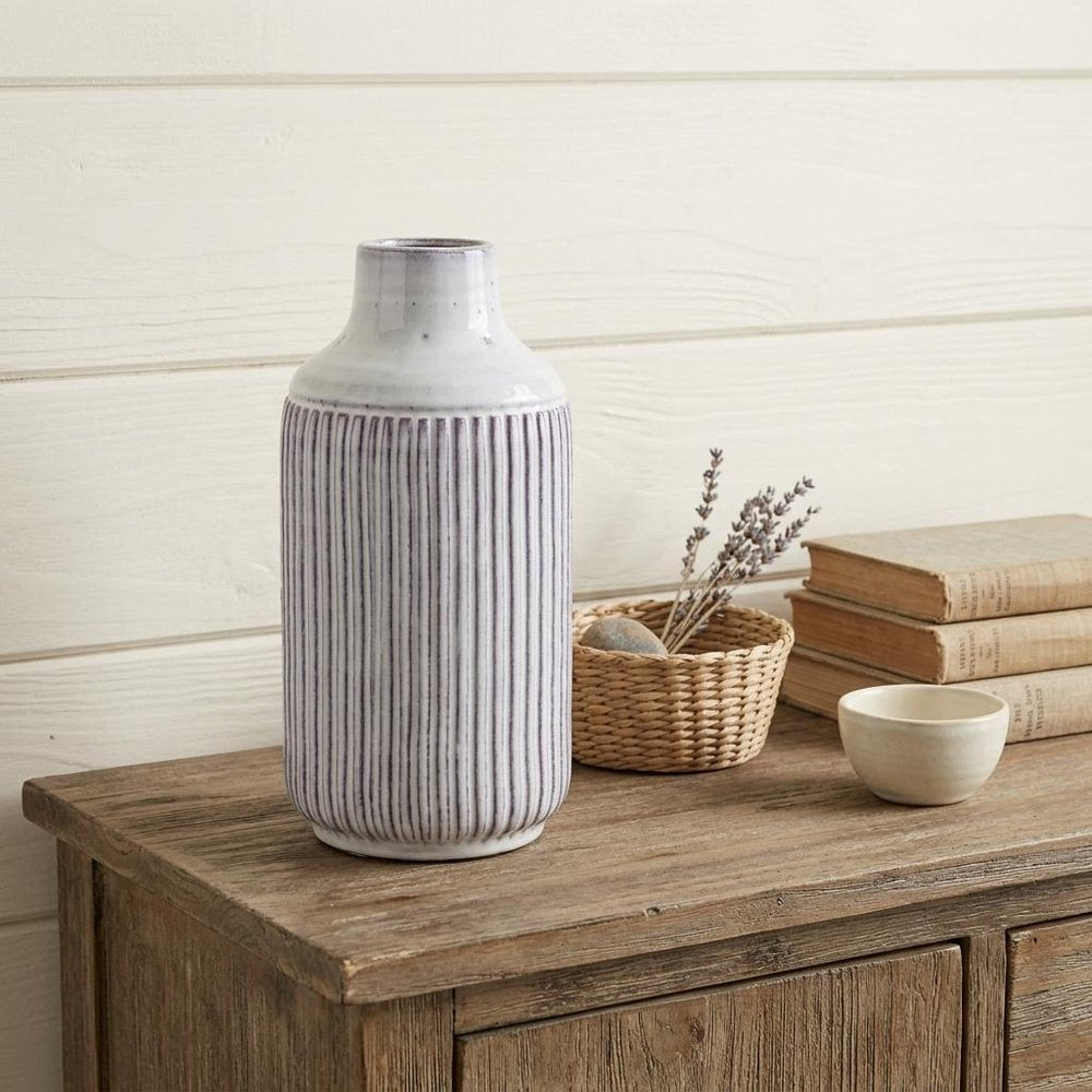 12" Gray And Brown Ribbed Terracotta Cylinder Table Vase HomeRoots