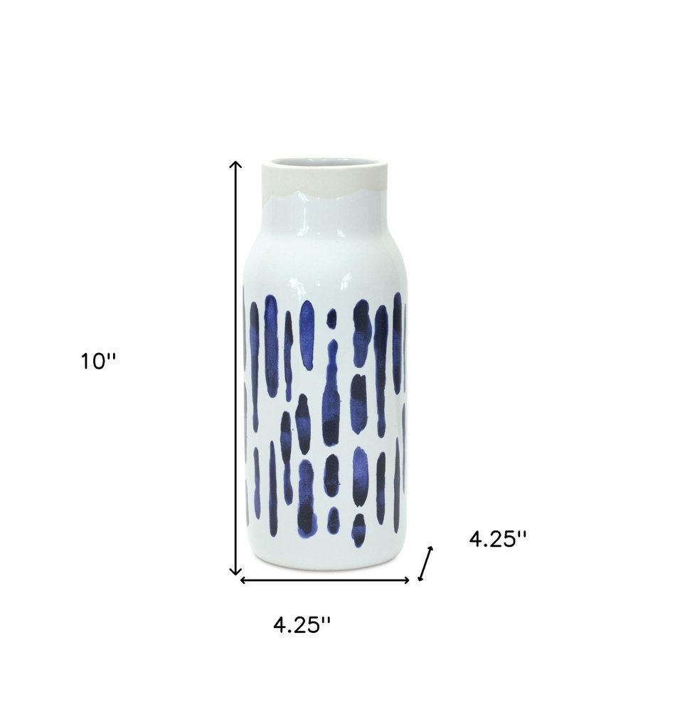 Set of Two Blue and White Abstract Cylinder Ceramic Table Vase HomeRoots