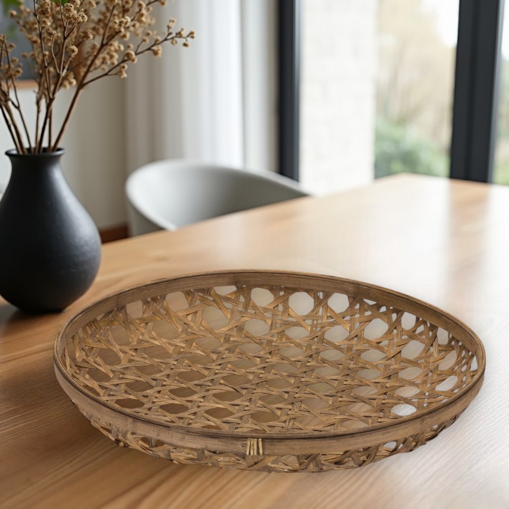 22" Brown Round Bamboo Vanity Tray HomeRoots