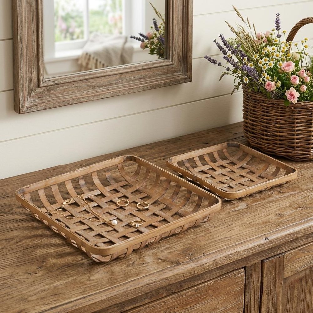 Set of Two Brown Square Bamboo Vanity Tray HomeRoots
