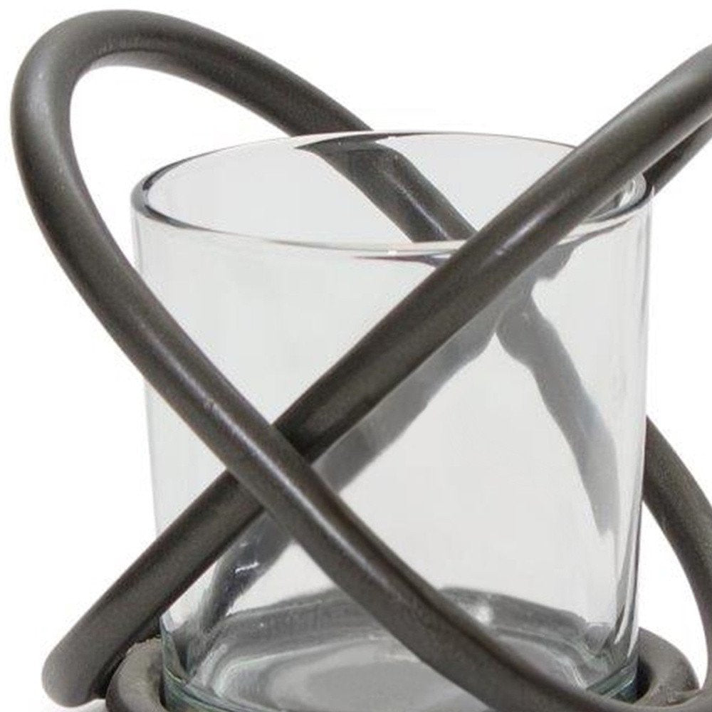 Set of Two Clear And Black Distressed Glass And Metal Tabletop Votive Candle Holders HomeRoots