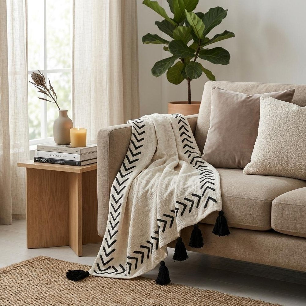 Black and White Woven Cotton Striped Throw Blanket HomeRoots