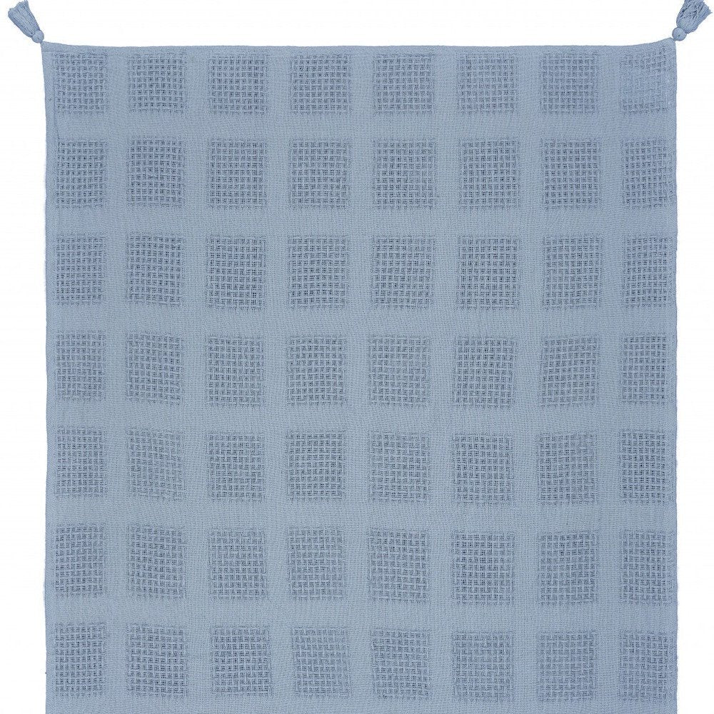 50" X 60" Blue Woven Cotton Throw Blanket with Tassels HomeRoots