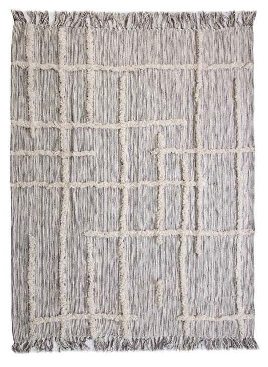 60" X 50" Gray Woven Cotton Striped Throw Blanket with Fringe HomeRoots