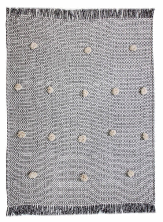 50" X 60" Gray Woven Cotton Houndstooth Throw Blanket with Pom Poms HomeRoots
