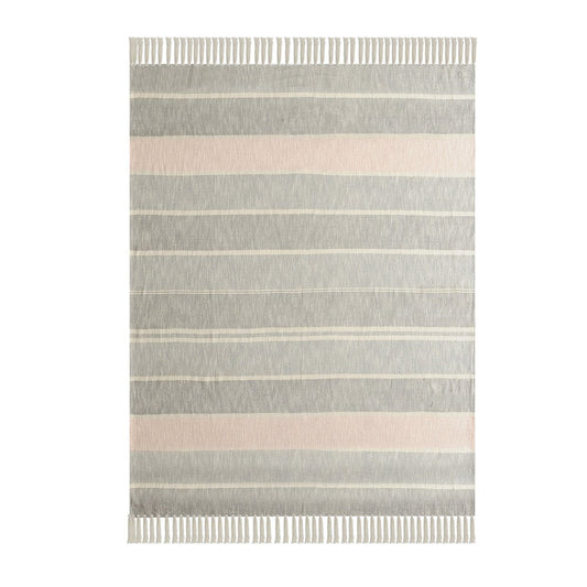 50" X 60" Gray Woven Cotton Striped Throw Blanket with Tassels HomeRoots