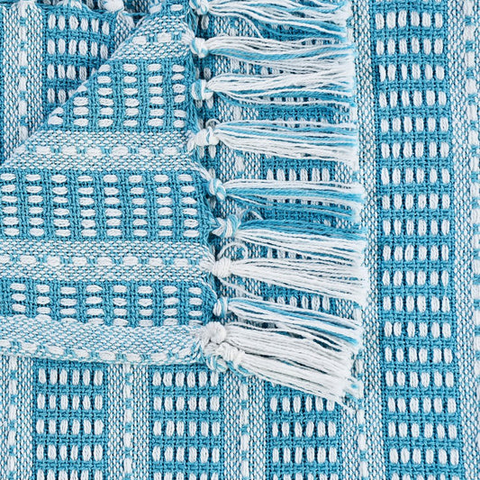 Blue and White Woven Cotton Striped Throw Blanket HomeRoots