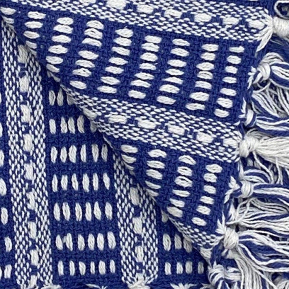 Blue and White Woven Cotton Striped Throw Blanket HomeRoots