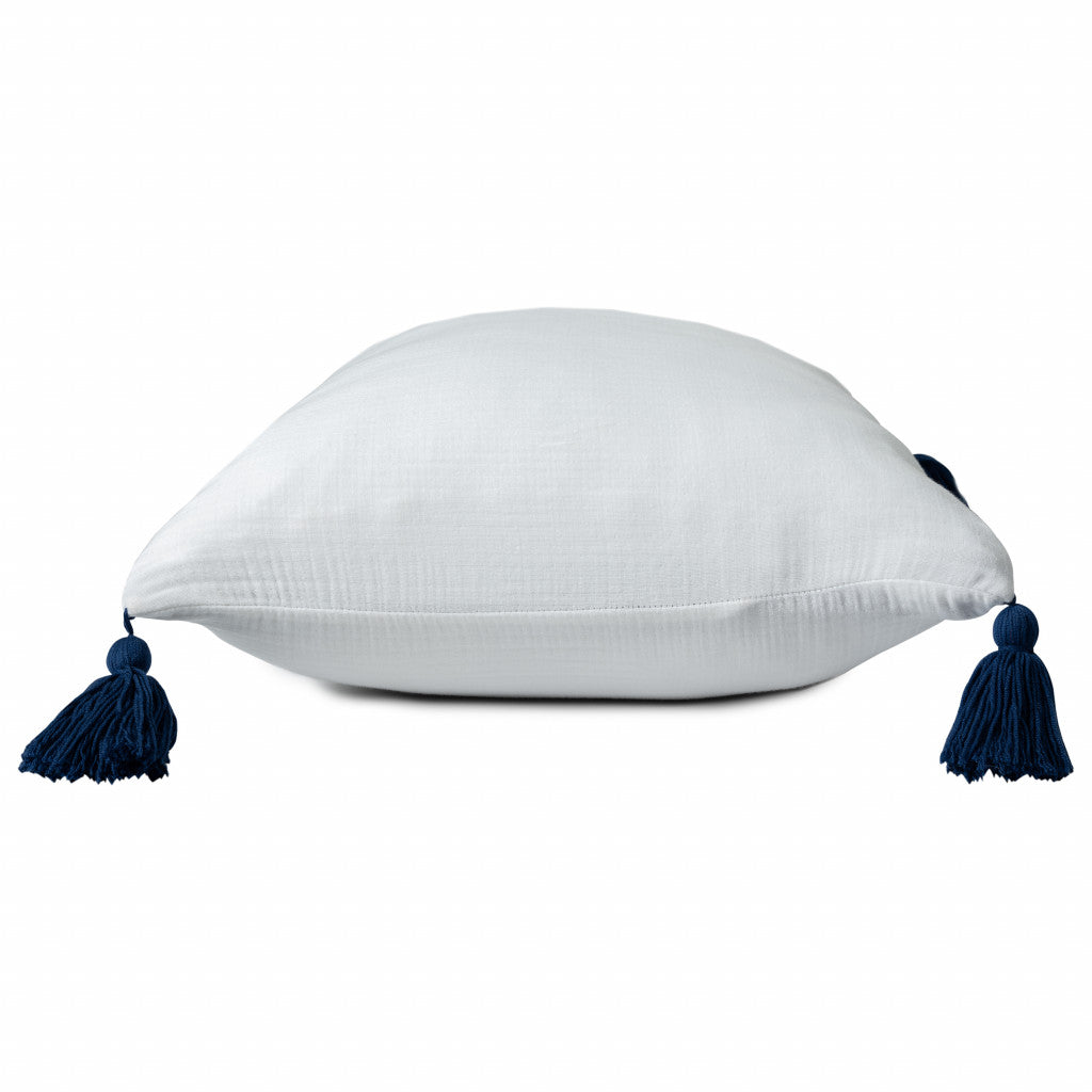 20" X 20" White And Blue 100% Cotton Zippered Pillow FurniFindUSA