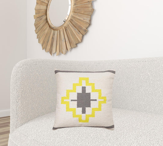 20" X 20" Gray White And Yellow 100% Cotton Geometric Zippered Pillow 4.0" (L) x 20.0" (W) x 20.0" (H) FurniFindUSA