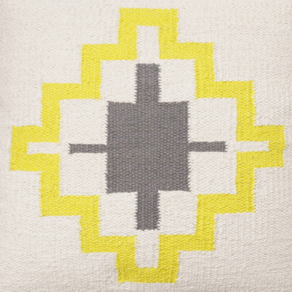 20" X 20" Gray White And Yellow 100% Cotton Geometric Zippered Pillow 4.0" (L) x 20.0" (W) x 20.0" (H) FurniFindUSA