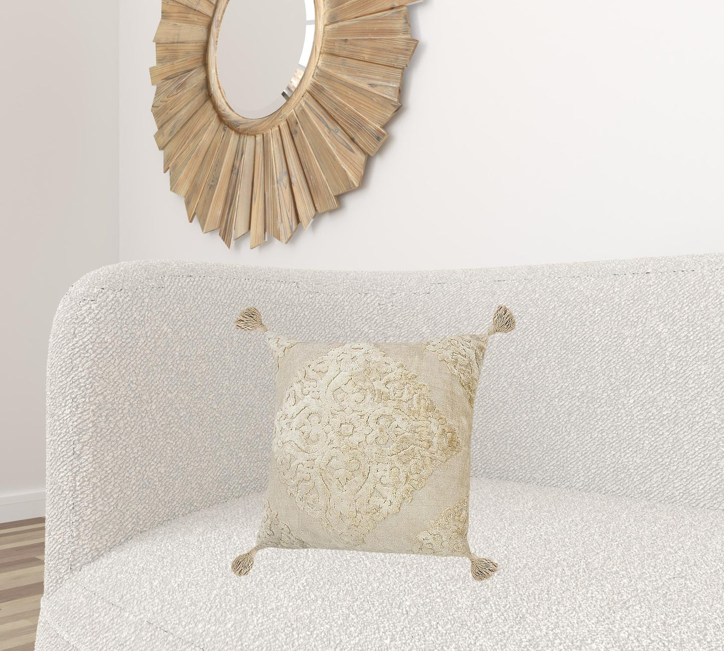 20" X 20" Cream And Beige Viscose Zippered Pillow FurniFindUSA