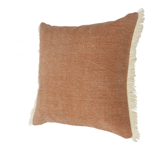 20" X 20" Orange And Tan 100% Cotton Zippered Pillow FurniFindUSA