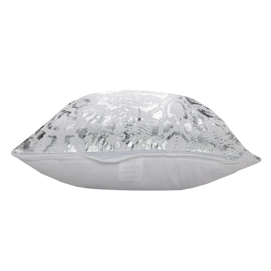 20" X 20" White And Silver 100% Cotton Animal Print Zippered Pillow FurniFindUSA