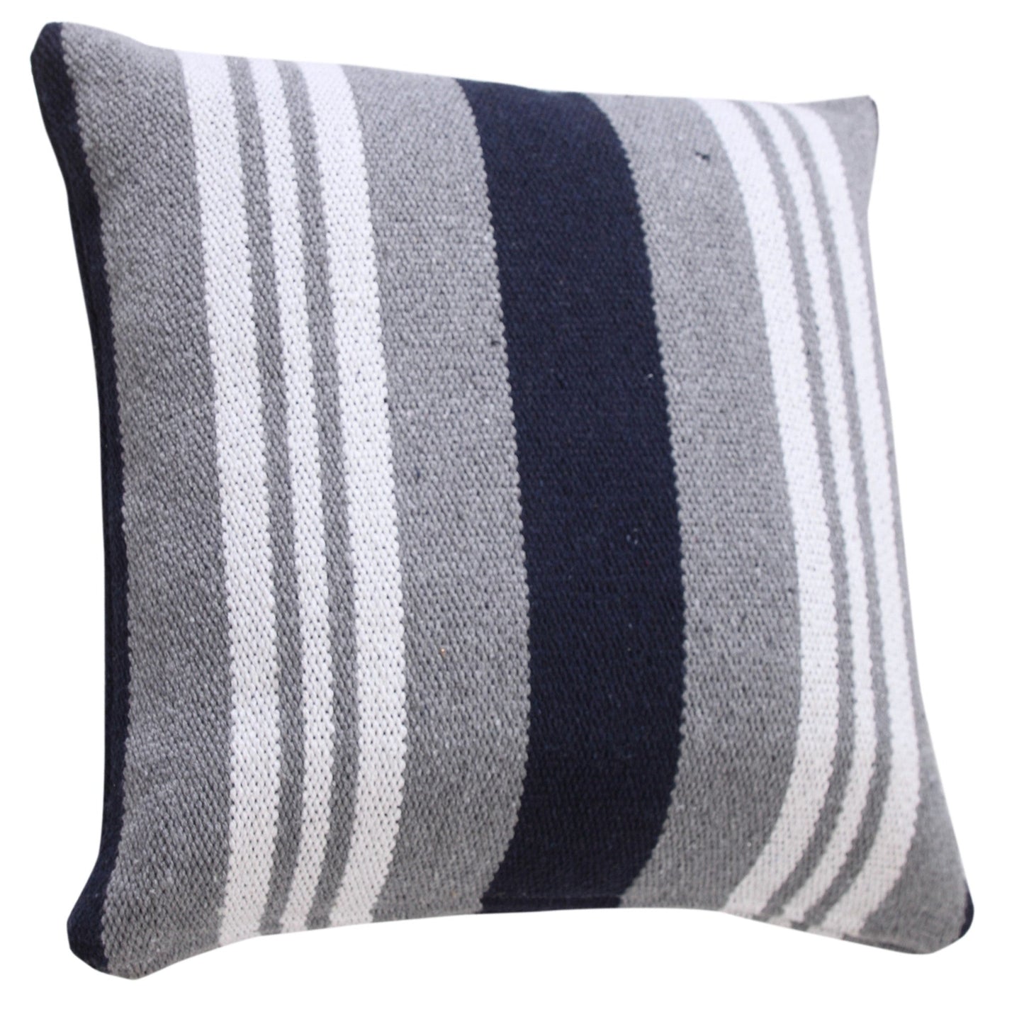 20" X 20" Navy Gray And White 100% Cotton Coastal Zippered Pillow FurniFindUSA