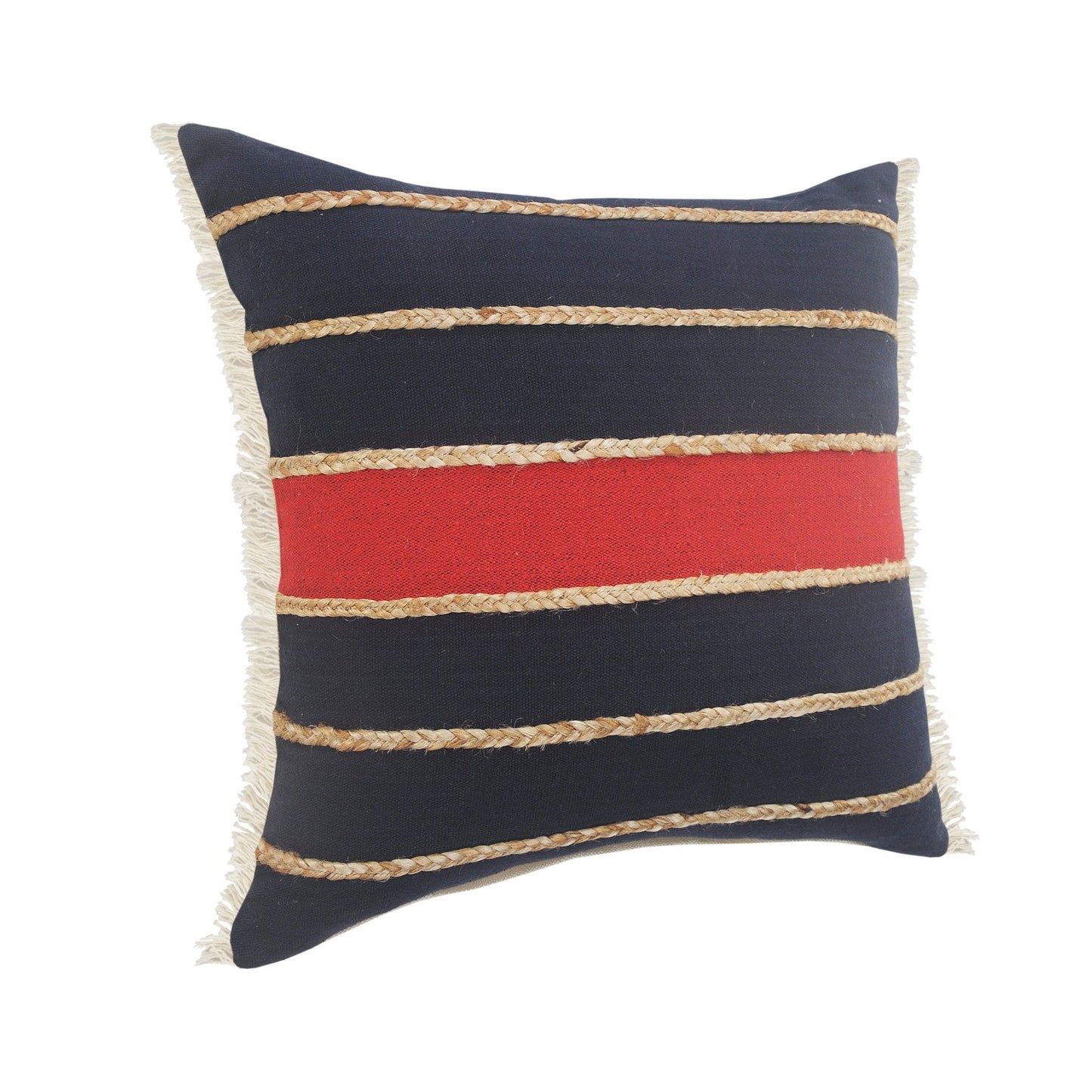 24" X 24" Navy Red And Tan 100% Cotton Striped Zippered Pillow FurniFindUSA