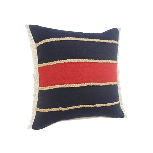 20" X 20" Navy Red And Tan 100% Cotton Striped Zippered Pillow FurniFindUSA