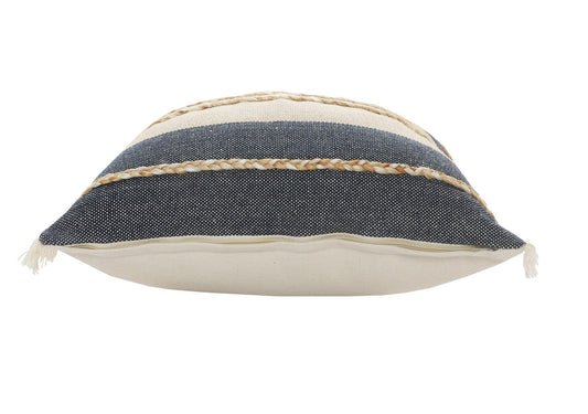 20" X 20" Denim Blue Tan And Taupe Jute Coastal Zippered Pillow 4.0" (L) x 20.0" (W) x 20.0" (H) FurniFindUSA